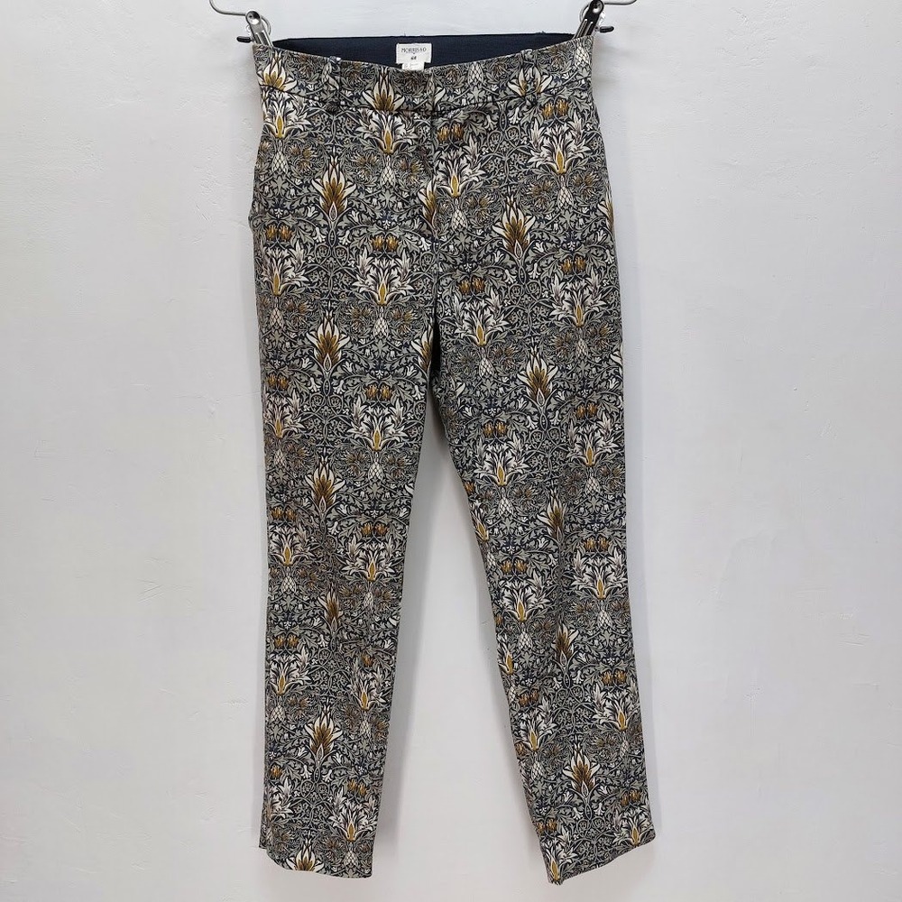 Morris & Co H&M Pants Women's 4 Blue Gold Floral Ankle Slim Trousers Victorian